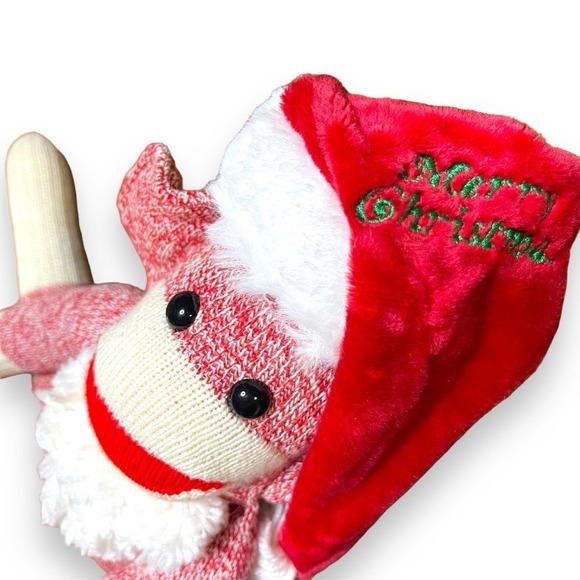 Santa Sock Monkey Stuffed Animal Toy Ozark Mountain Kids USA NOS Folk Art - Picture 2 of 11